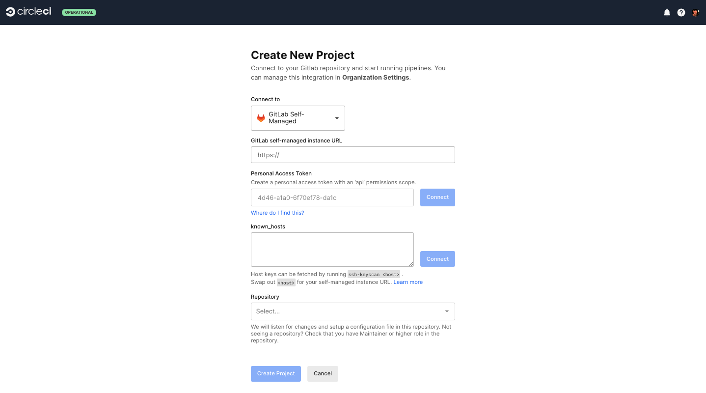 Create new project window